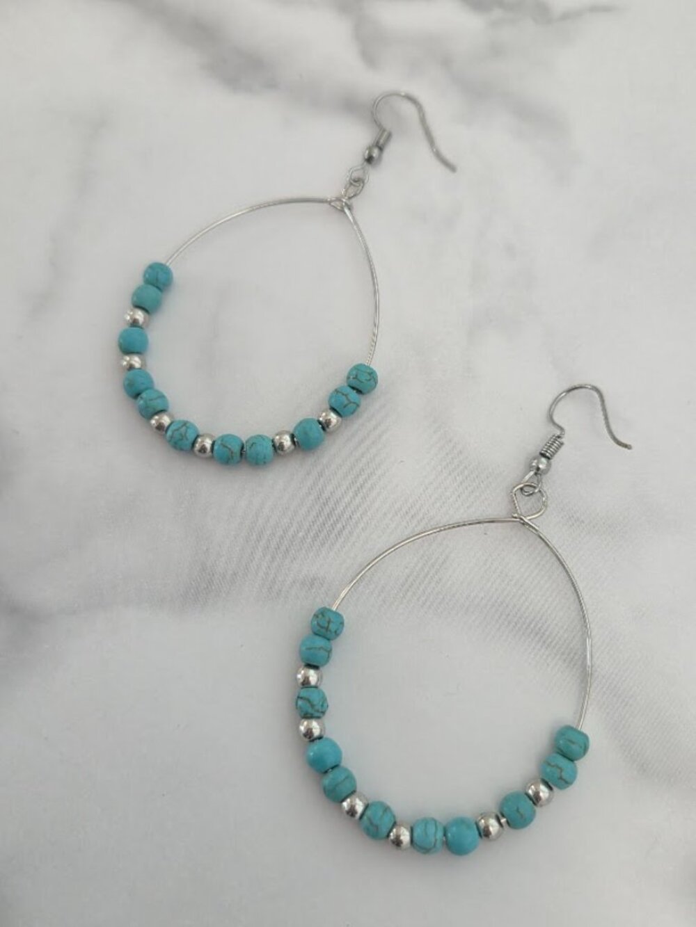 Casual Paparazzi Silver Tone Hoop Earrings with Turquoise Style Beads - Picture 5 of 10
